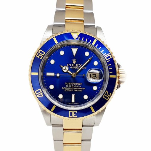 Rolex Submariner Date 40mm Automatic Steel/18k Yellow Gold Blue Dial Engraved Rehaut - 16613