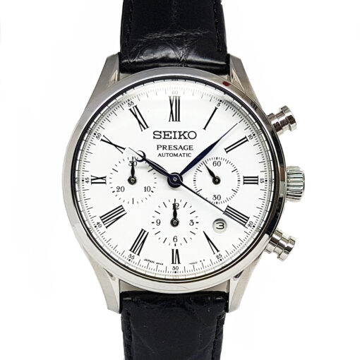 Seiko Presage 42MM Automatic Chronograph stainless Steel White Enamel Dial SRQ023J1 B P 2017 Luxuria Watches