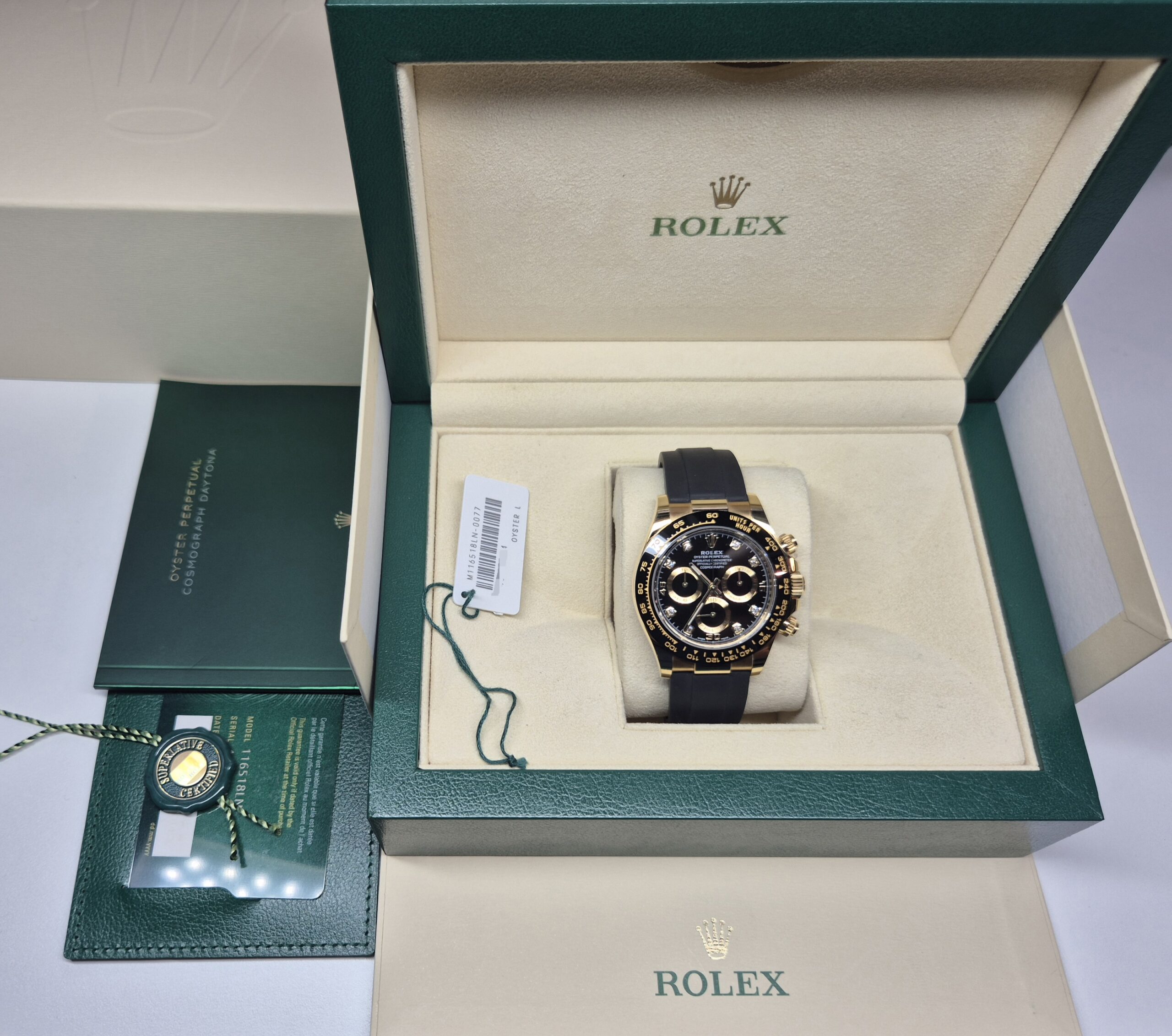 Rolex Cosmograph Daytona Oysterflex 40mm Yellow Gold Black Diamond Dial- 116518LN 'B&P 2023' - Image 4